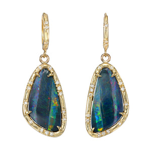Opal Doublet Drop Earrings with Scattered Diamonds