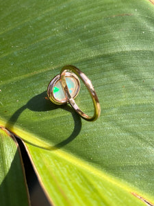 2ct Natural Opal Ring Surrounded by Scattered Diamonds Set in Solid 14k Rose Gold