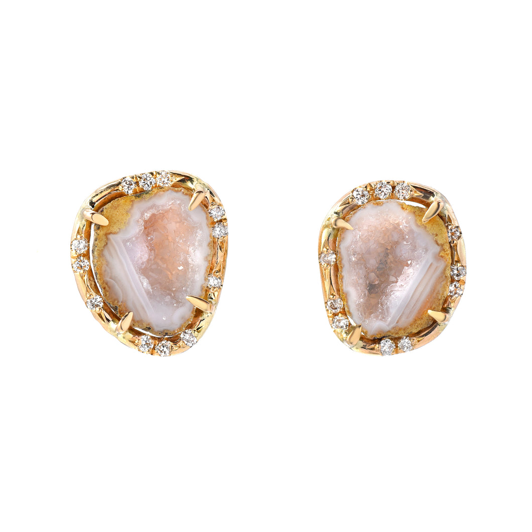 White Baby Geode Stud Earrings with Scattered Diamonds