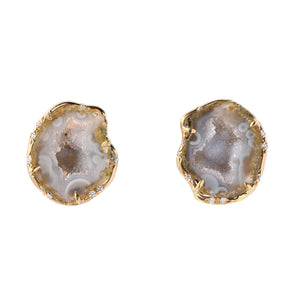 Baby Geode Stud Earrings with Scattered Diamonds