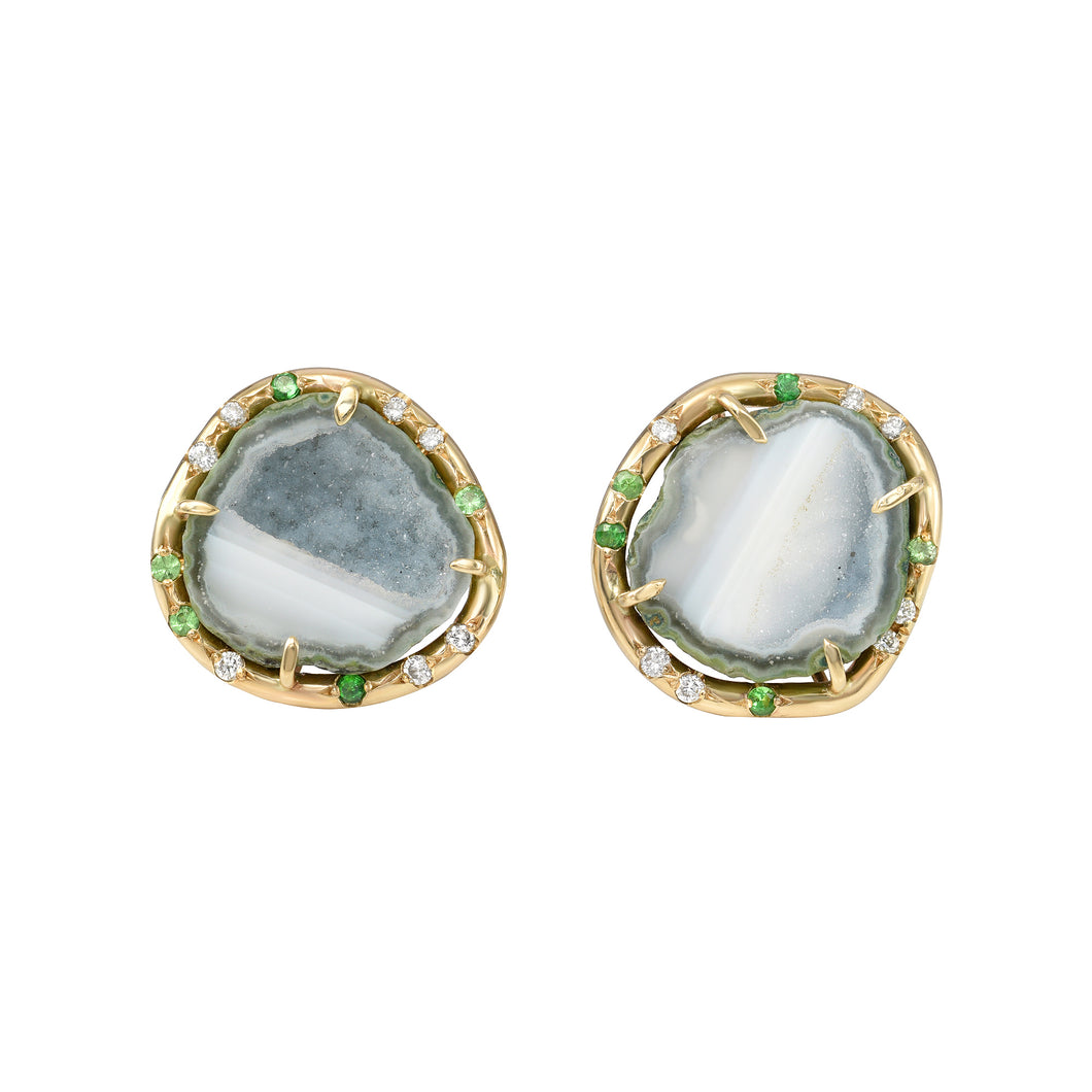 Green and White Geode Stud Earrings