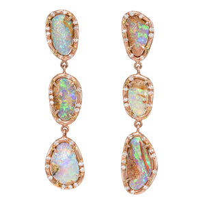 Triple Boulder Opal Drop Earrings with Scattered Diamonds