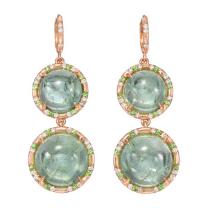 Mint Green Tourmaline Earrings with Scattered Diamonds and Tsavorites