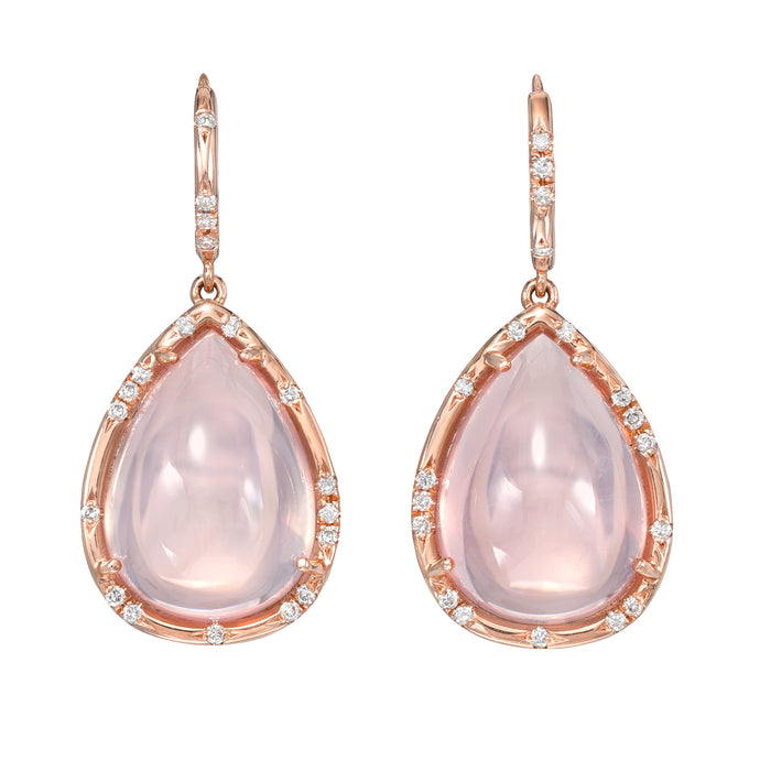 Rose Quartz Drop Earrings with Scattered Diamonds