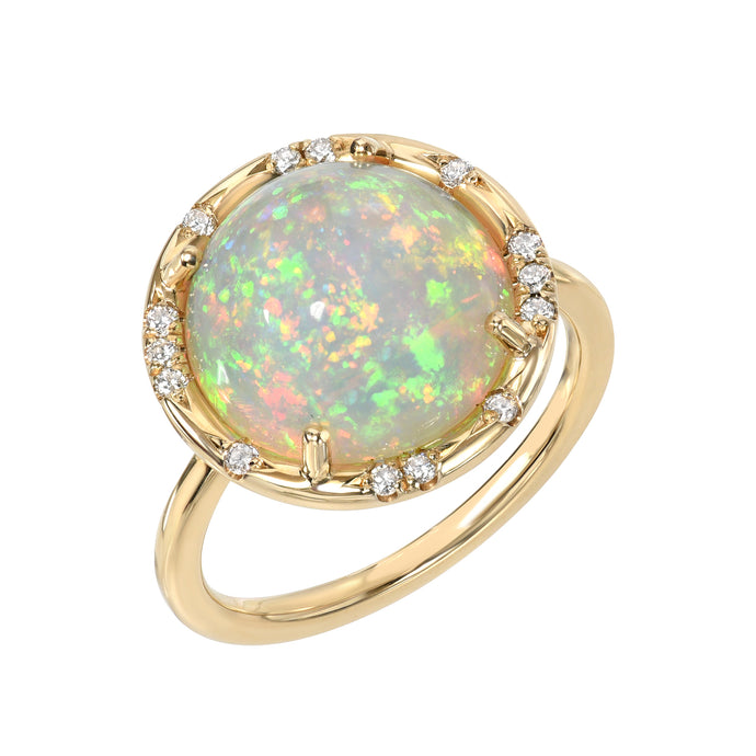 Opal Ring with Scattered Diamonds