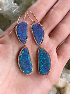 Lavender Australian Opal Earrings surrounded with Diamonds