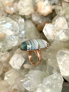 Saturn Chalcedony Ring with Diamond Prongs